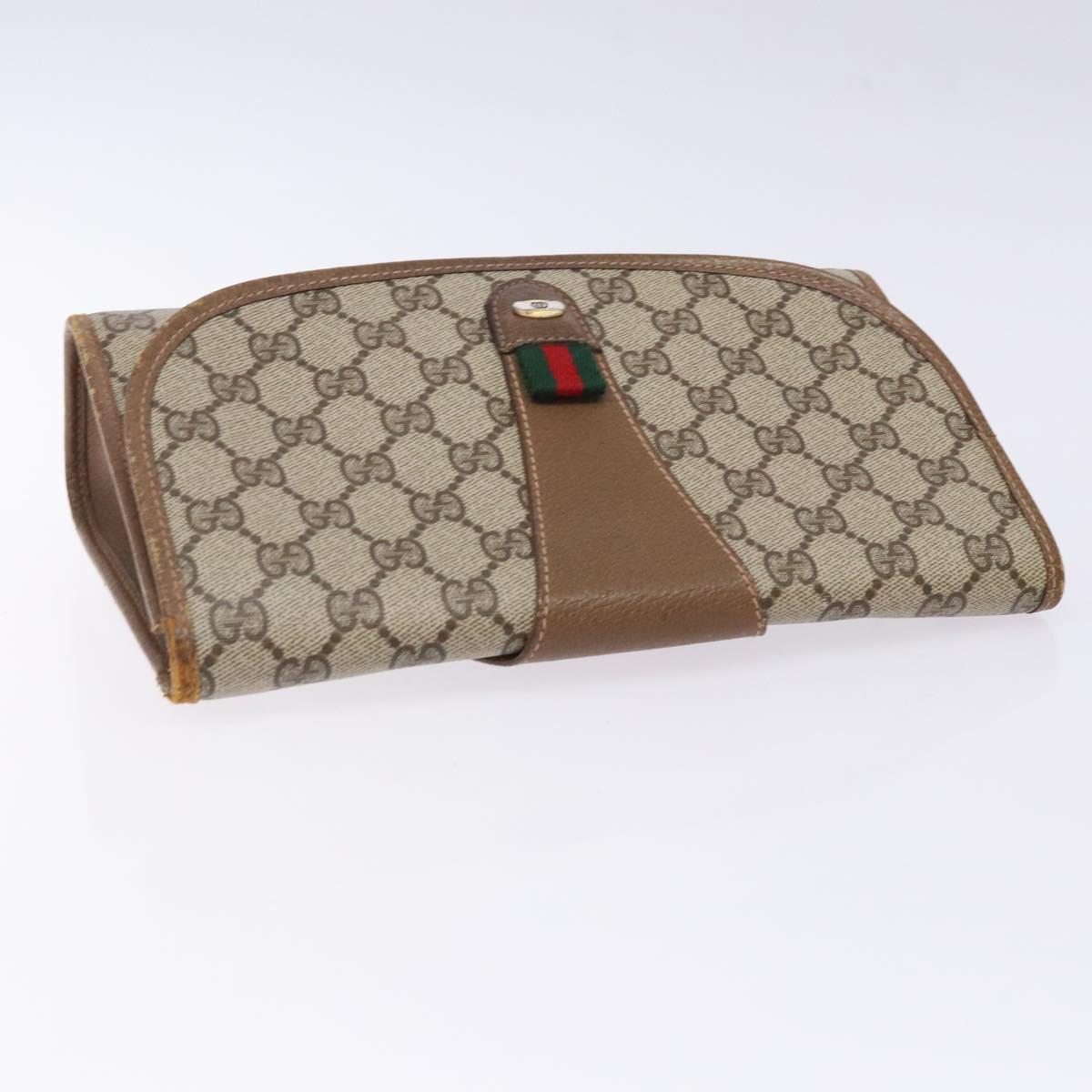 GUCCI GG Supreme Web Sherry Line Clutch Bag PVC Beige Gold 89 01 030 Auth 133273