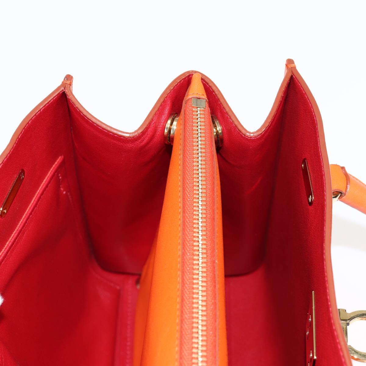 Salvatore Ferragamo Gancini Hand Bag Leather Orange Gold Auth 133276V
