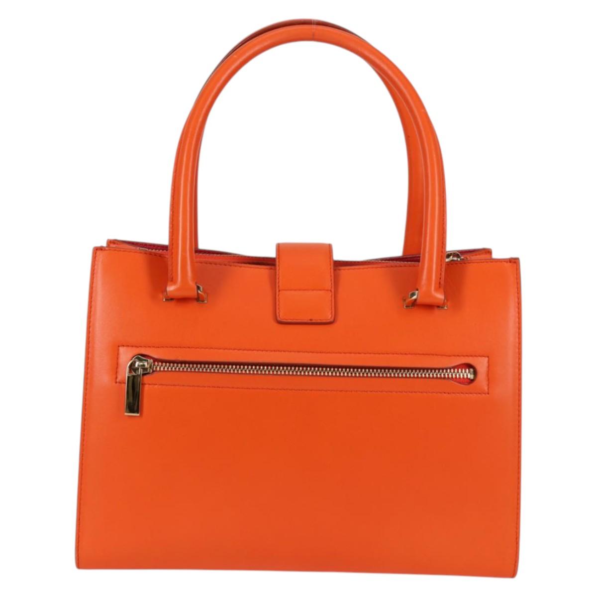 Salvatore Ferragamo Gancini Hand Bag Leather Orange Gold Auth 133276V