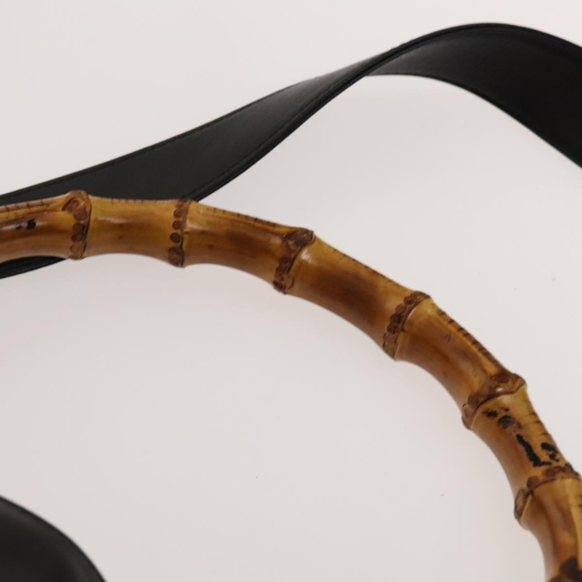 GUCCI Bamboo Hand Bag Leather 2way Black Gold 001 1577 Auth 133277
