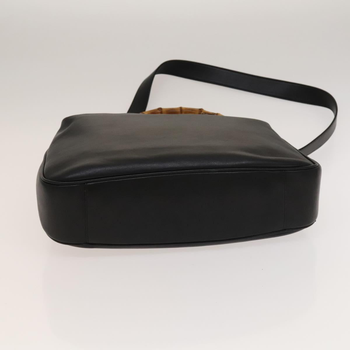 GUCCI Bamboo Hand Bag Leather 2way Black Gold 001 1577 Auth 133277