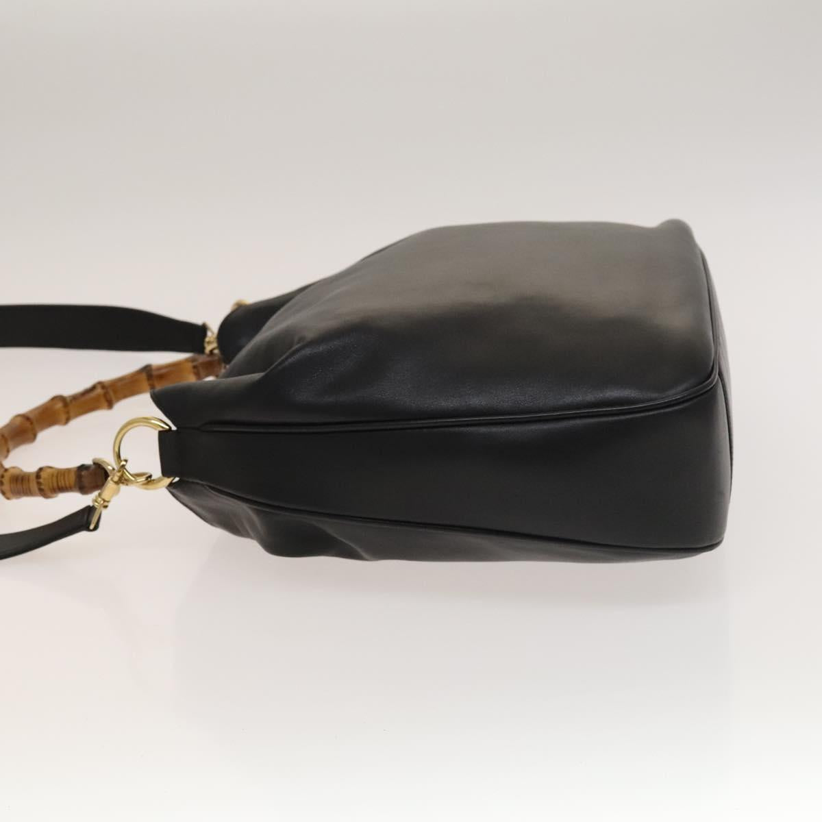 GUCCI Bamboo Hand Bag Leather 2way Black Gold 001 1577 Auth 133277