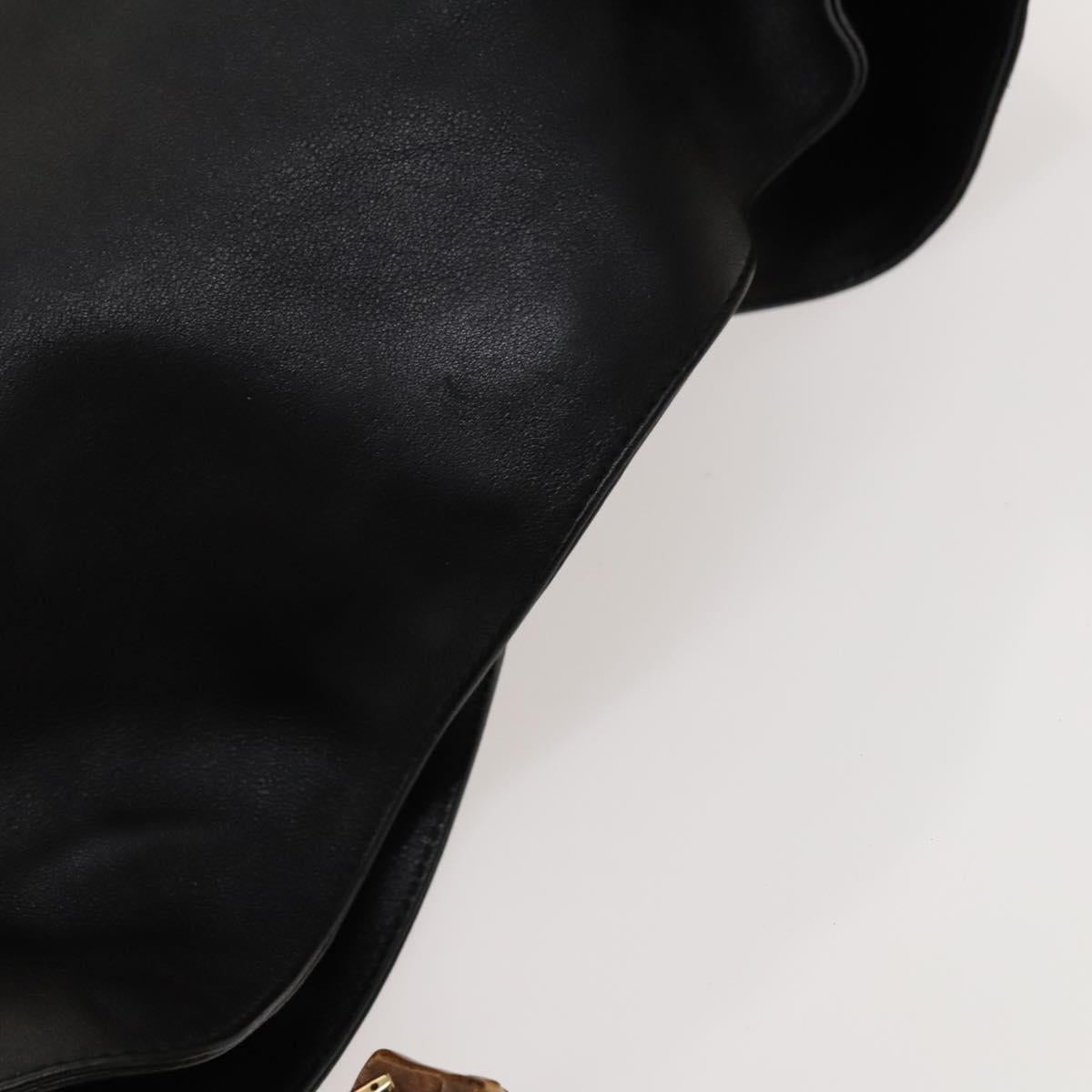 GUCCI Bamboo Hand Bag Leather 2way Black Gold 001 1577 Auth 133277