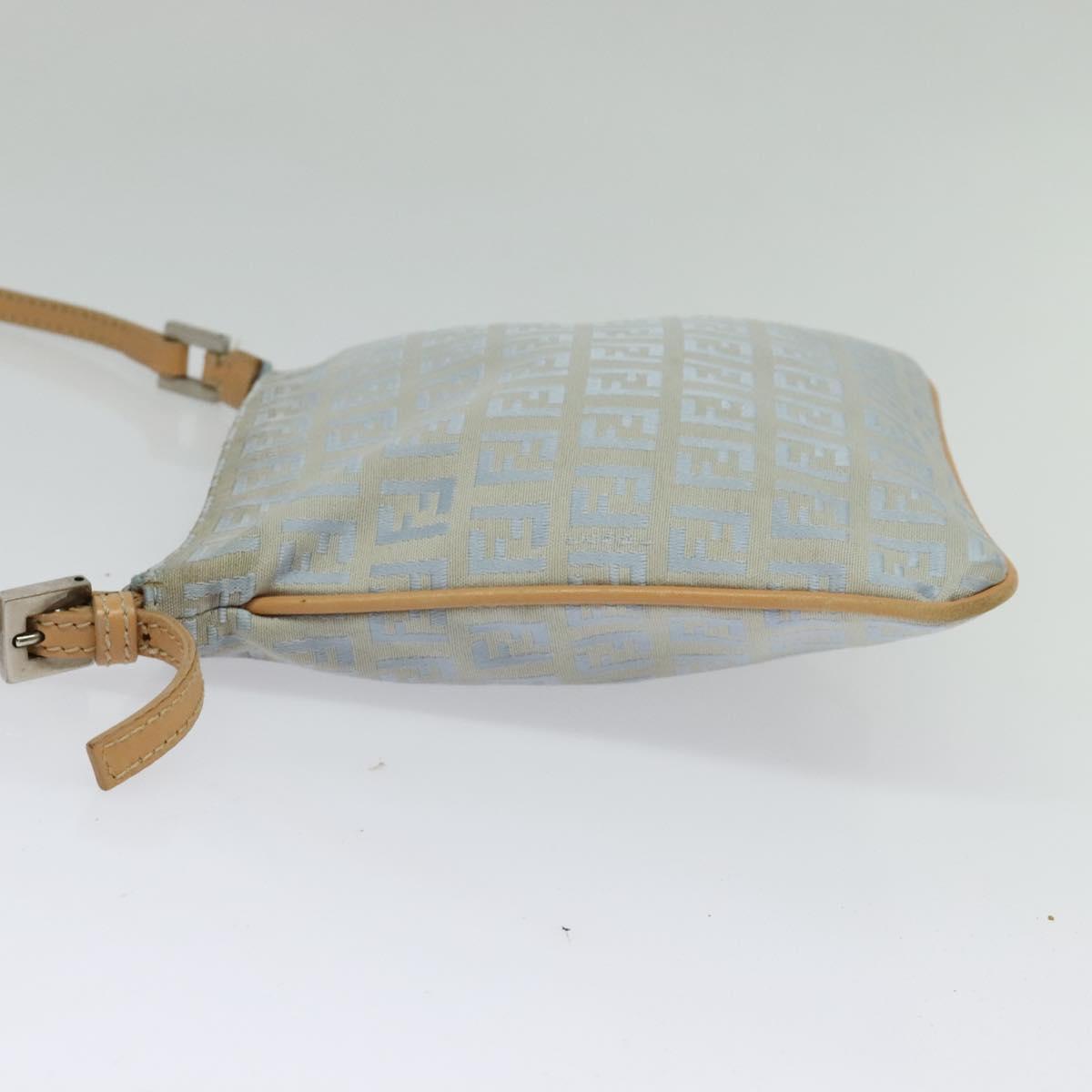 FENDI Zucchino Canvas Shoulder Bag Light Blue Silver Auth 133278