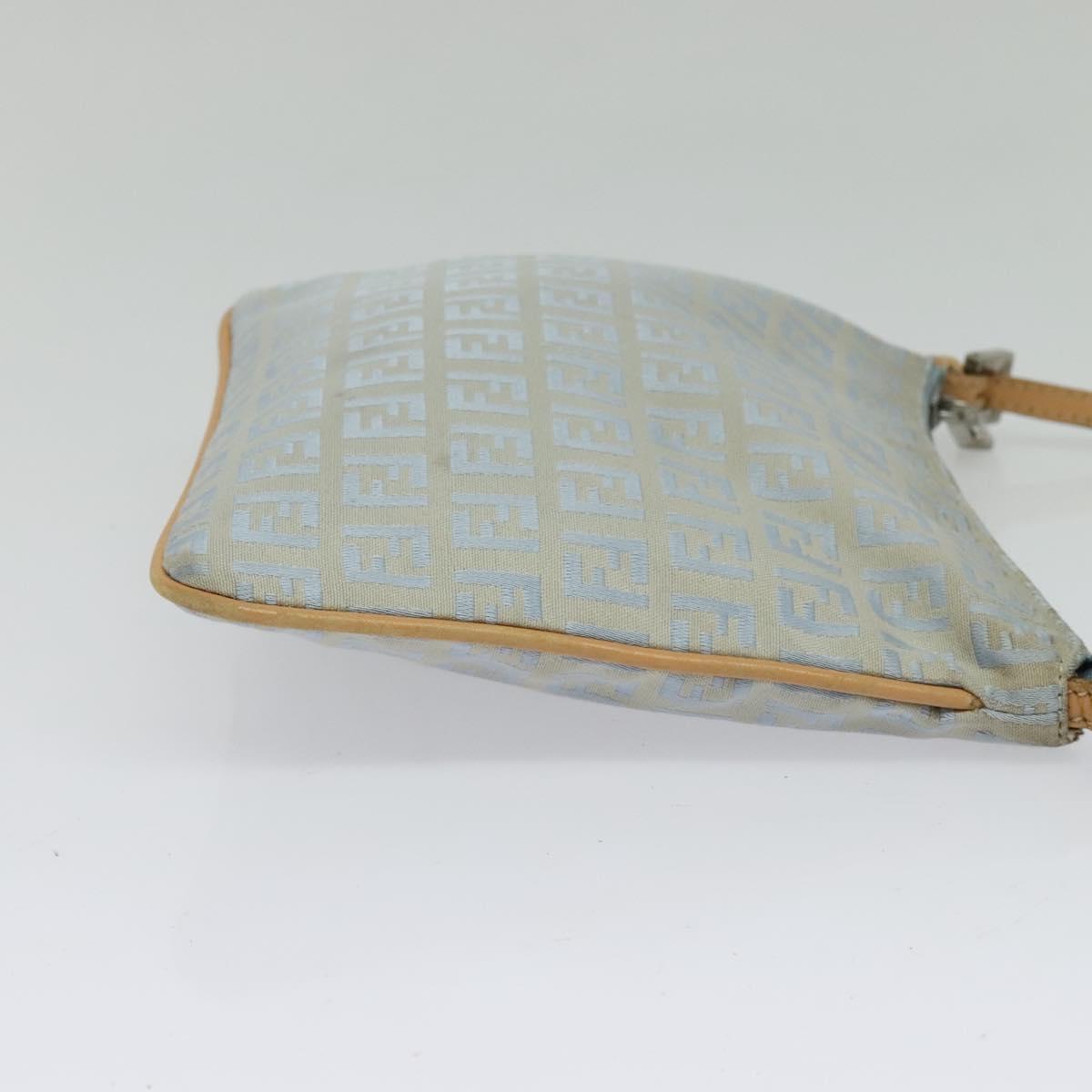 FENDI Zucchino Canvas Shoulder Bag Light Blue Silver Auth 133278