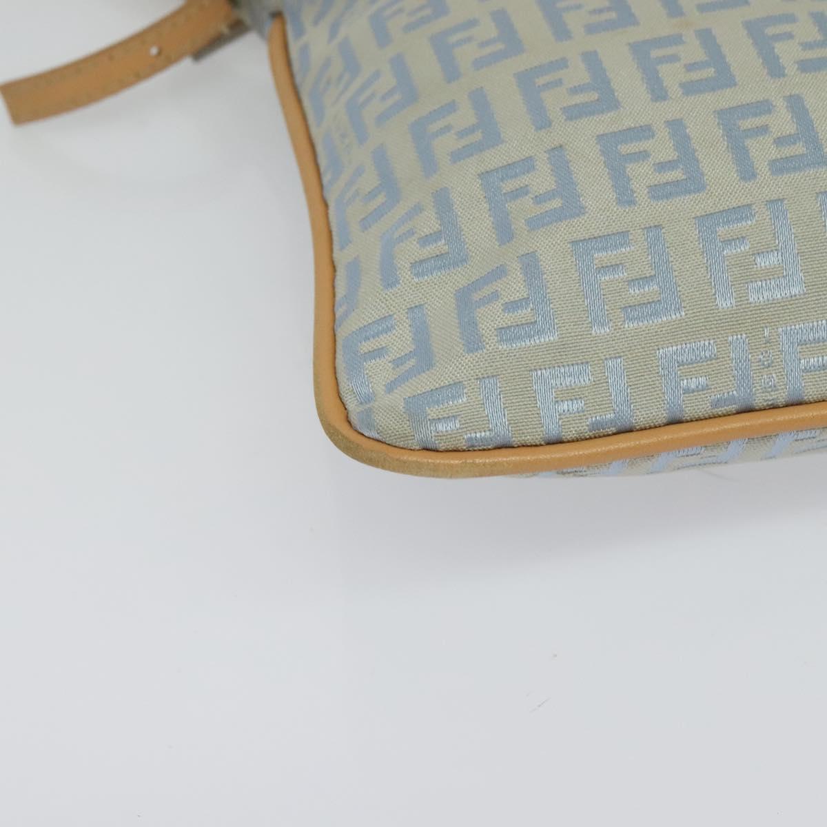FENDI Zucchino Canvas Shoulder Bag Light Blue Silver Auth 133278