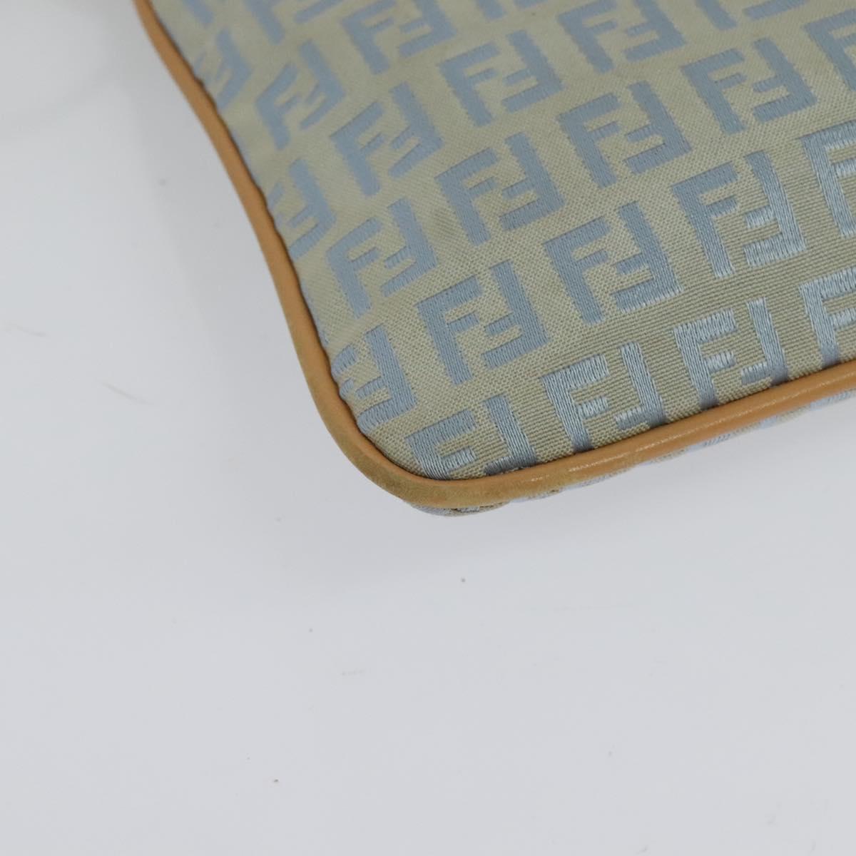 FENDI Zucchino Canvas Shoulder Bag Light Blue Silver Auth 133278