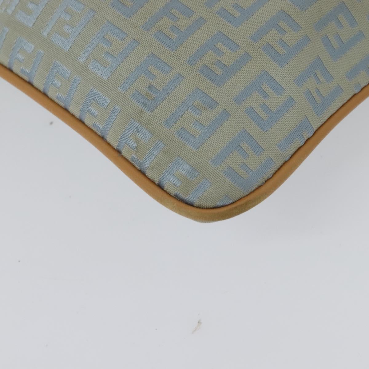 FENDI Zucchino Canvas Shoulder Bag Light Blue Silver Auth 133278