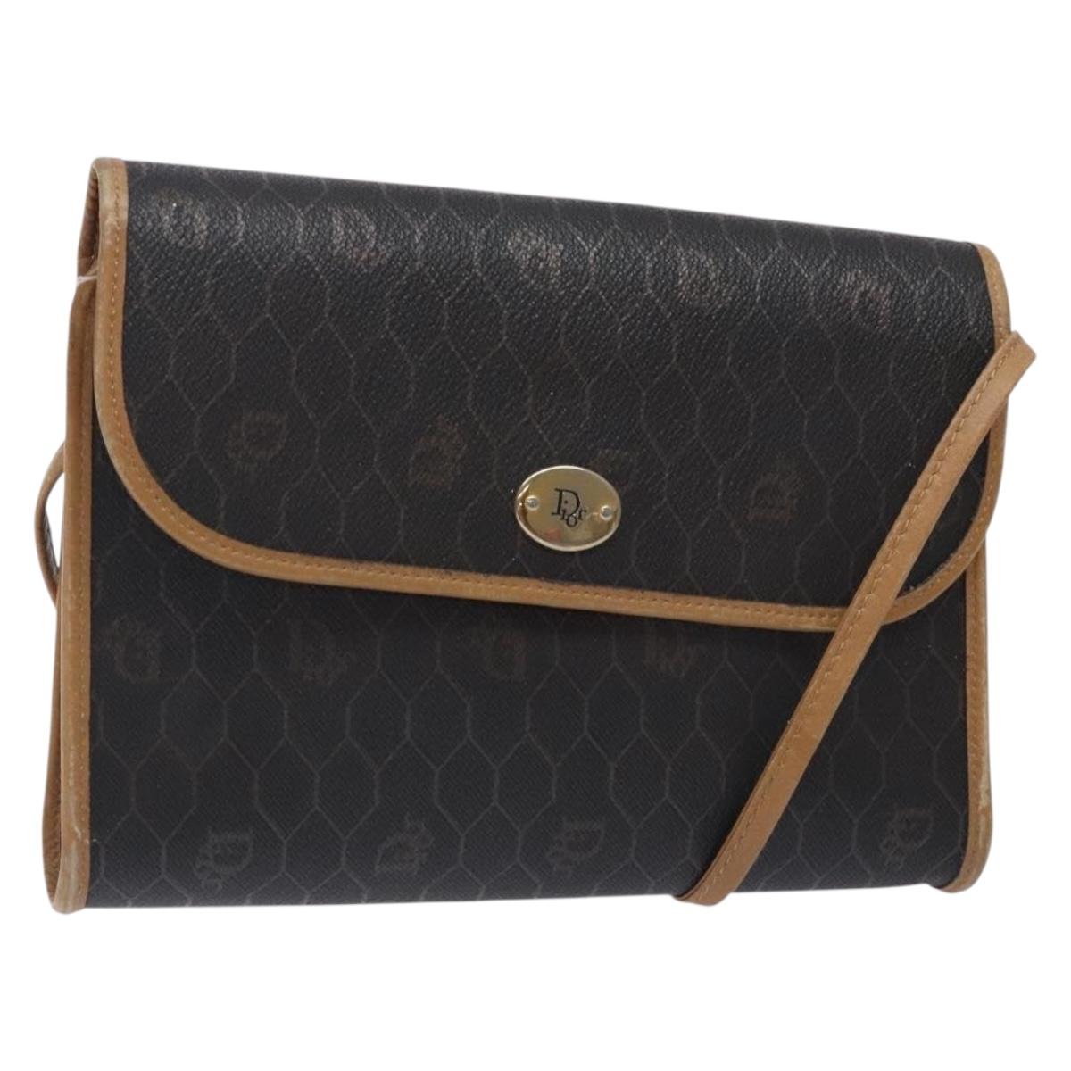 Christian Dior Honeycomb Canvas Shoulder Bag PVC Black Gold Auth 133279