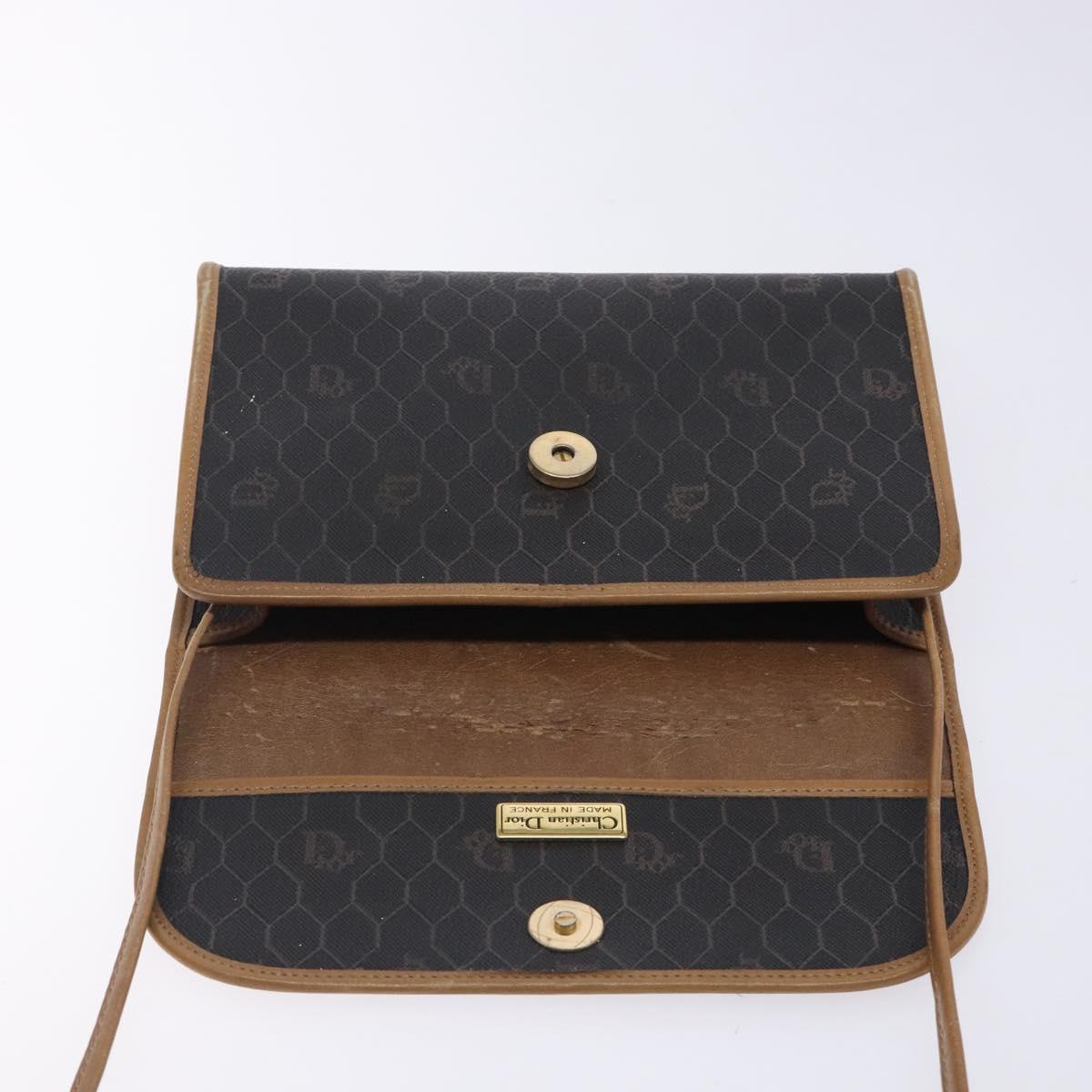 Christian Dior Honeycomb Canvas Shoulder Bag PVC Black Gold Auth 133279