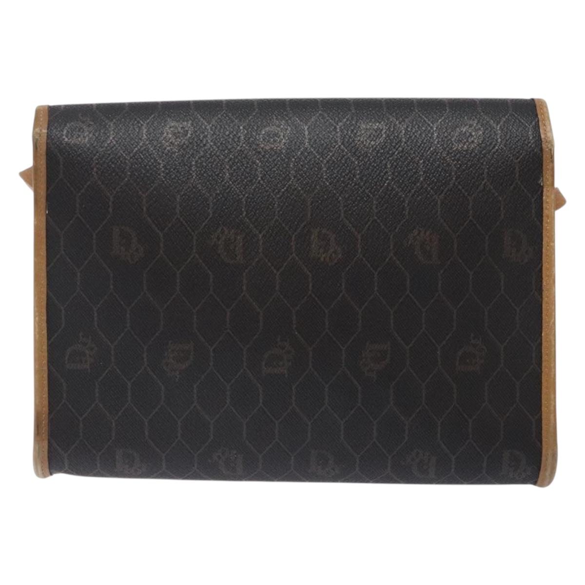 Christian Dior Honeycomb Canvas Shoulder Bag PVC Black Gold Auth 133279