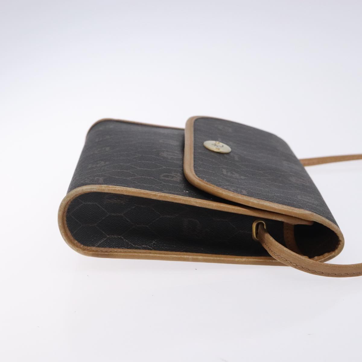 Christian Dior Honeycomb Canvas Shoulder Bag PVC Black Gold Auth 133279