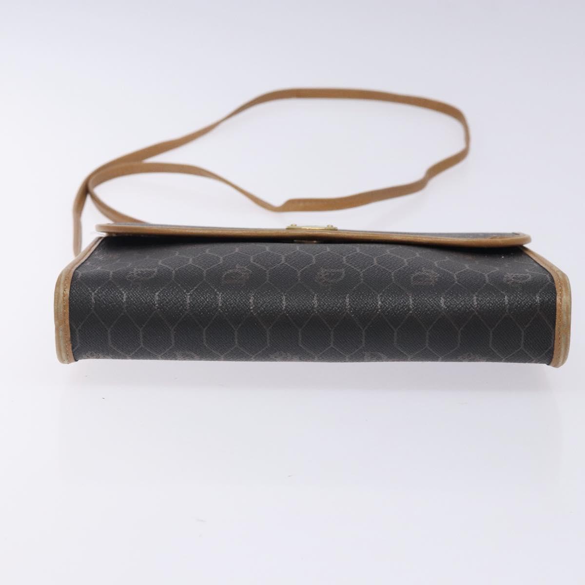 Christian Dior Honeycomb Canvas Shoulder Bag PVC Black Gold Auth 133279