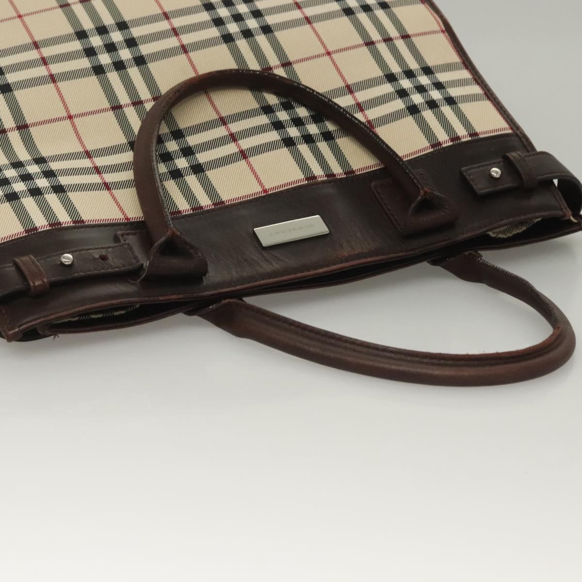 BURBERRY Nova Check Hand Bag Canvas Beige Silver Auth 133280