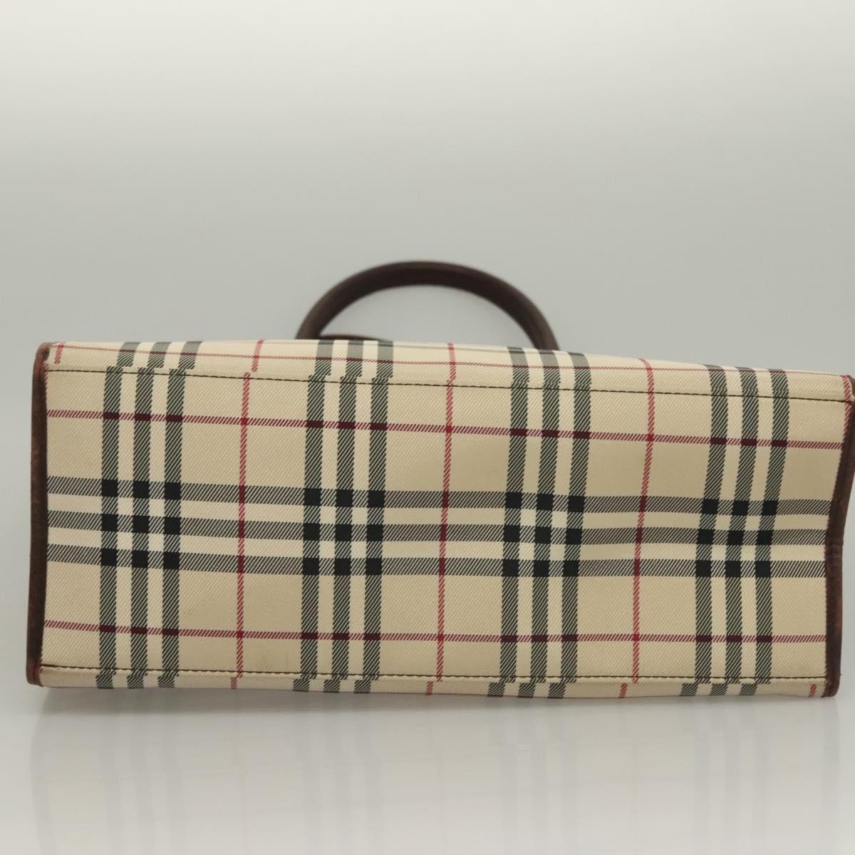BURBERRY Nova Check Hand Bag Canvas Beige Silver Auth 133280