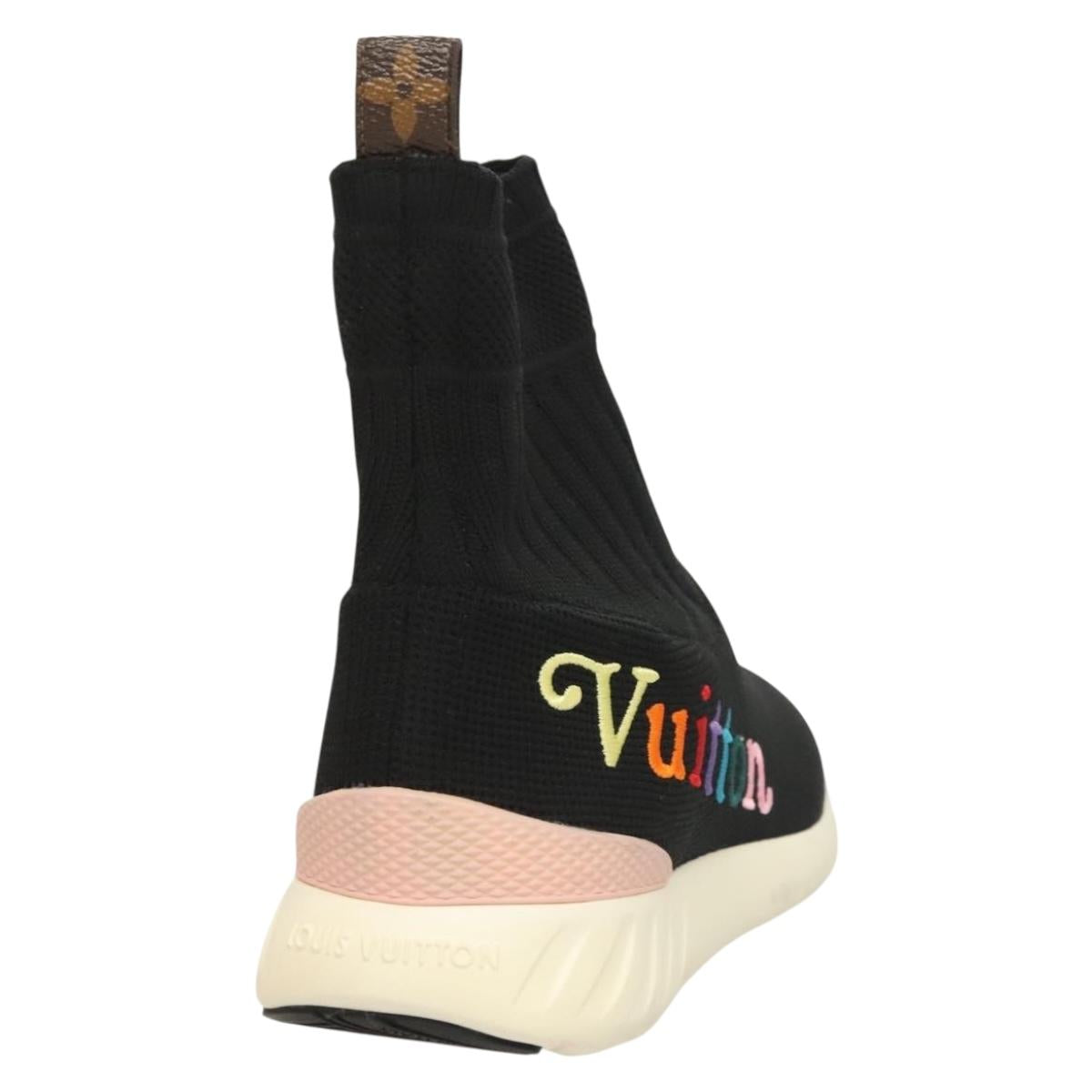 LOUIS VUITTON After Game Socks Sneakers Cotton Black LV Auth 133282