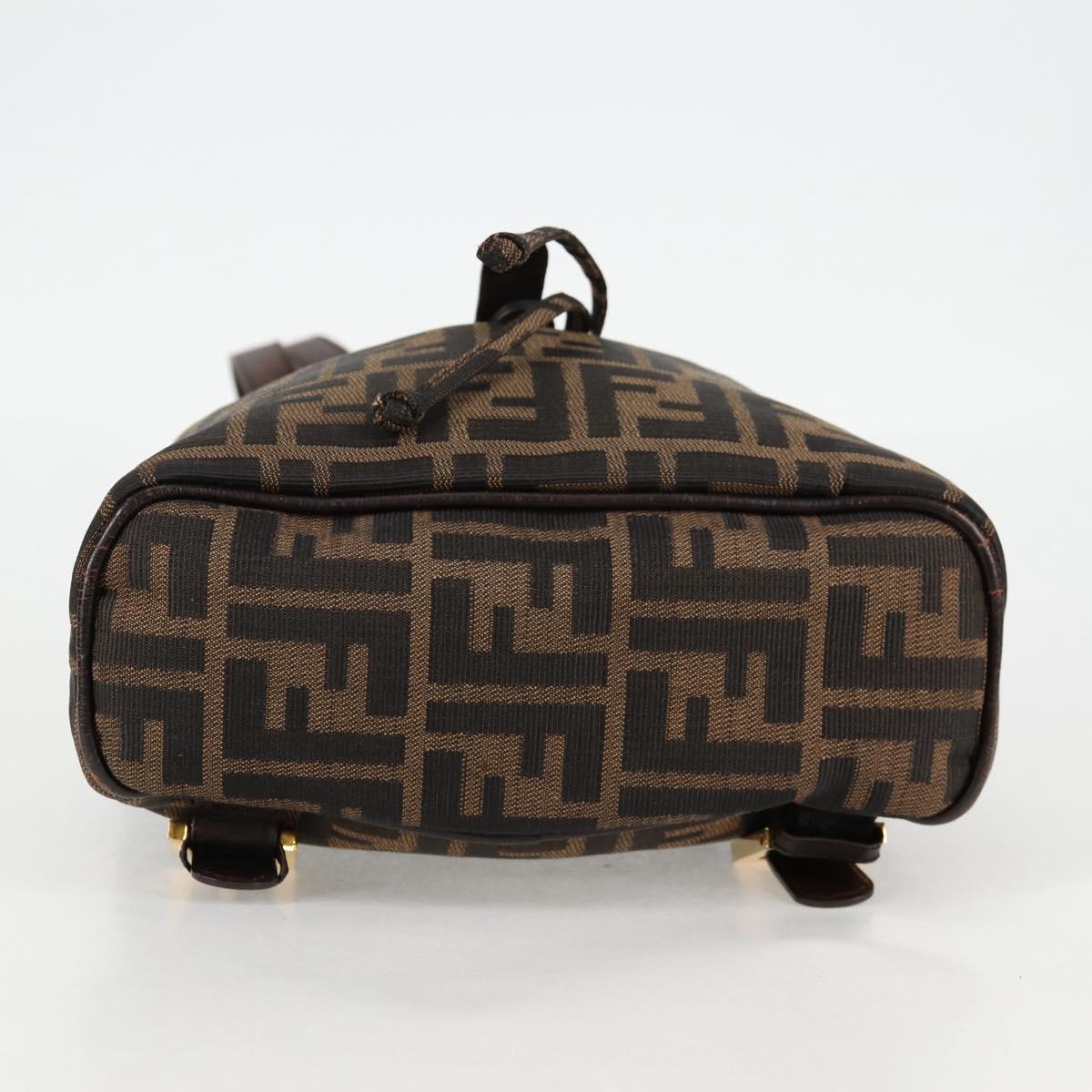 FENDI Zucca Canvas Backpack Black Brown gold Auth 133306