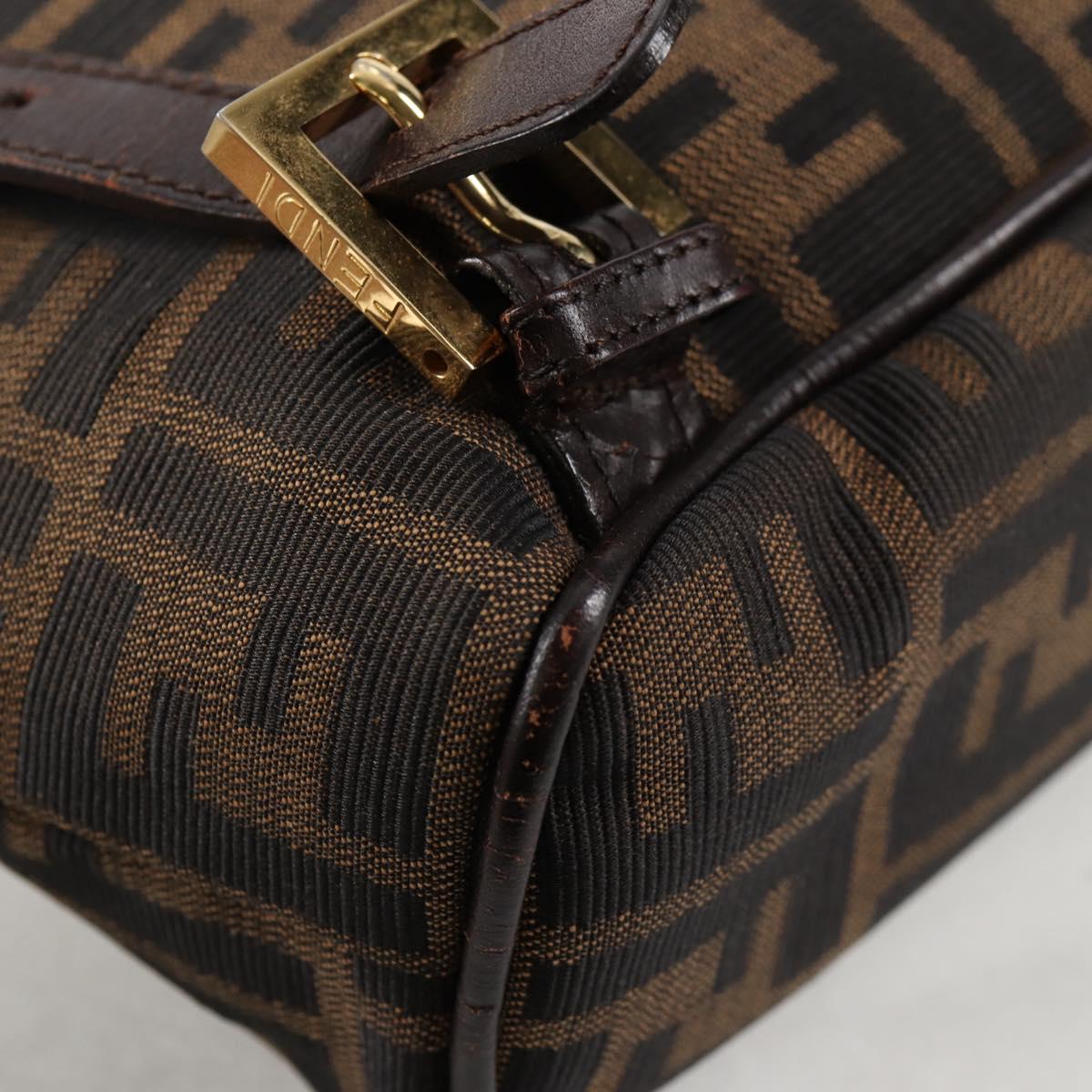 FENDI Zucca Canvas Backpack Black Brown gold Auth 133306