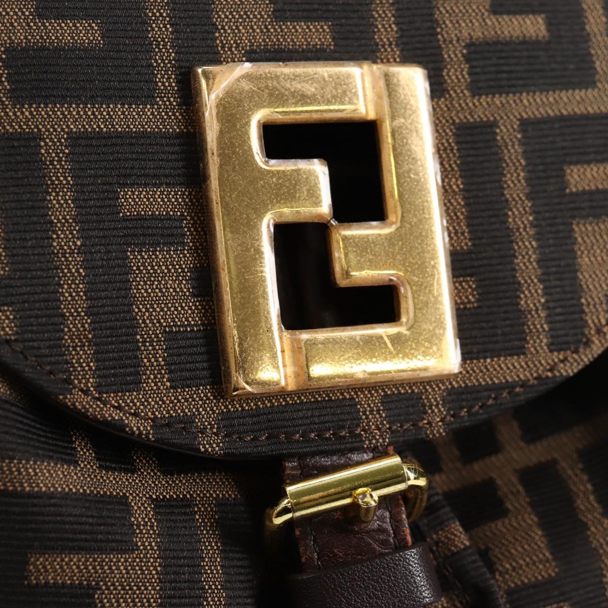 FENDI Zucca Canvas Backpack Black Brown gold Auth 133306