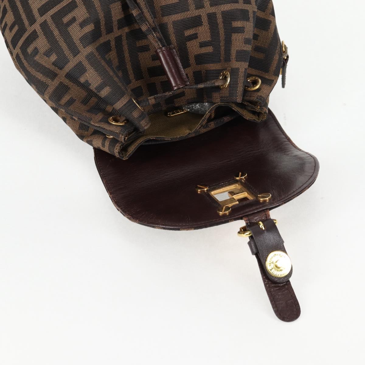 FENDI Zucca Canvas Backpack Black Brown gold Auth 133306