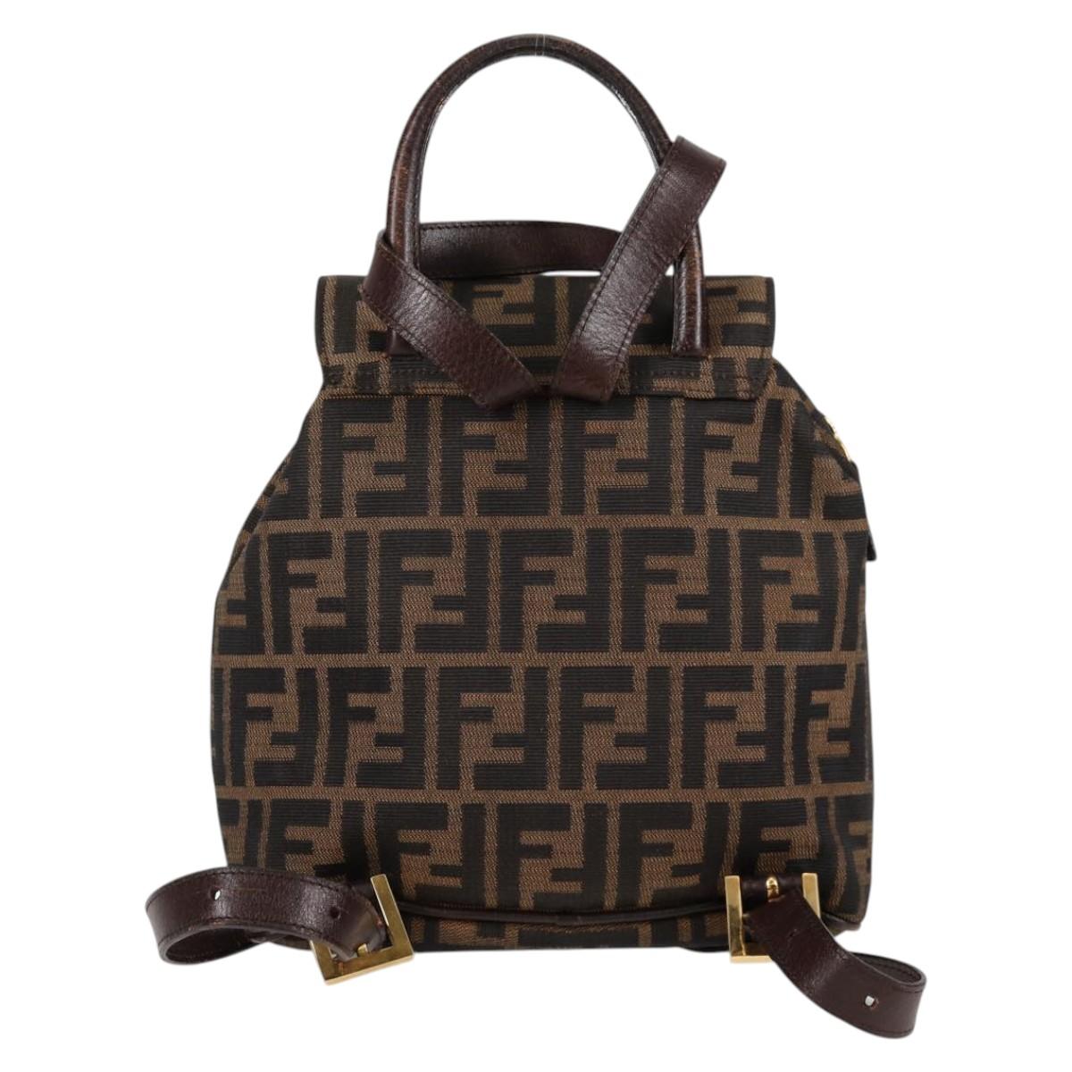 FENDI Zucca Canvas Backpack Black Brown gold Auth 133306