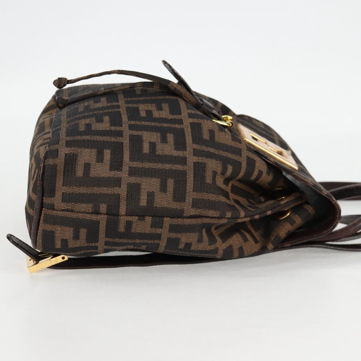 FENDI Zucca Canvas Backpack Black Brown gold Auth 133306