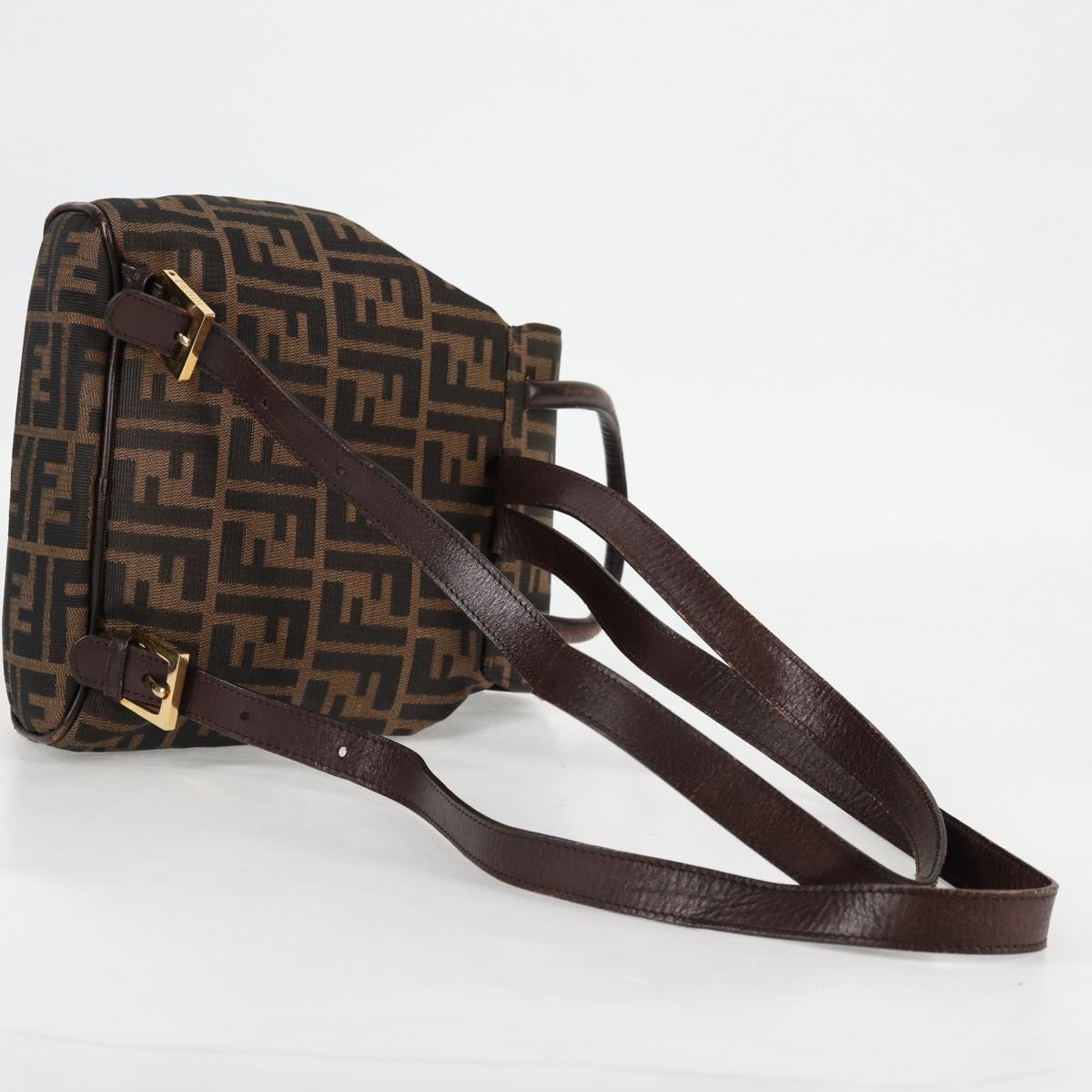 FENDI Zucca Canvas Backpack Black Brown gold Auth 133306