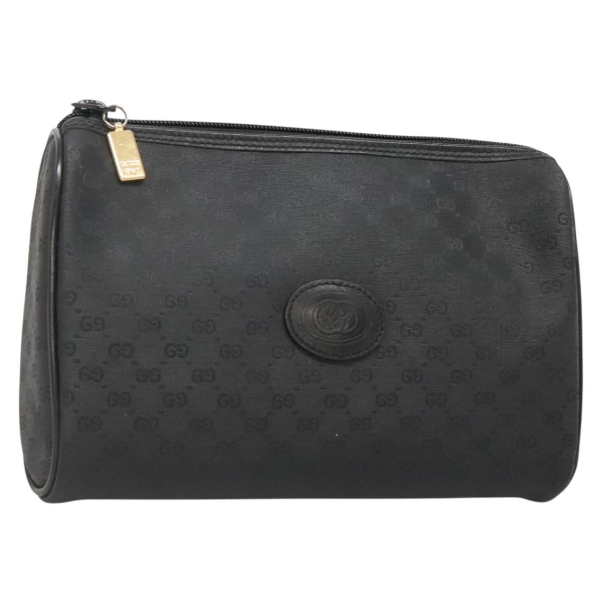 GUCCI Micro GG Supreme Pouch PVC Black Gold Auth 133307
