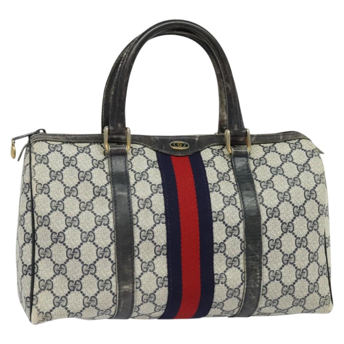 GUCCI GG Supreme Sherry Line Boston Bag PVC Navy Gold 24 012 3842 Auth 133308