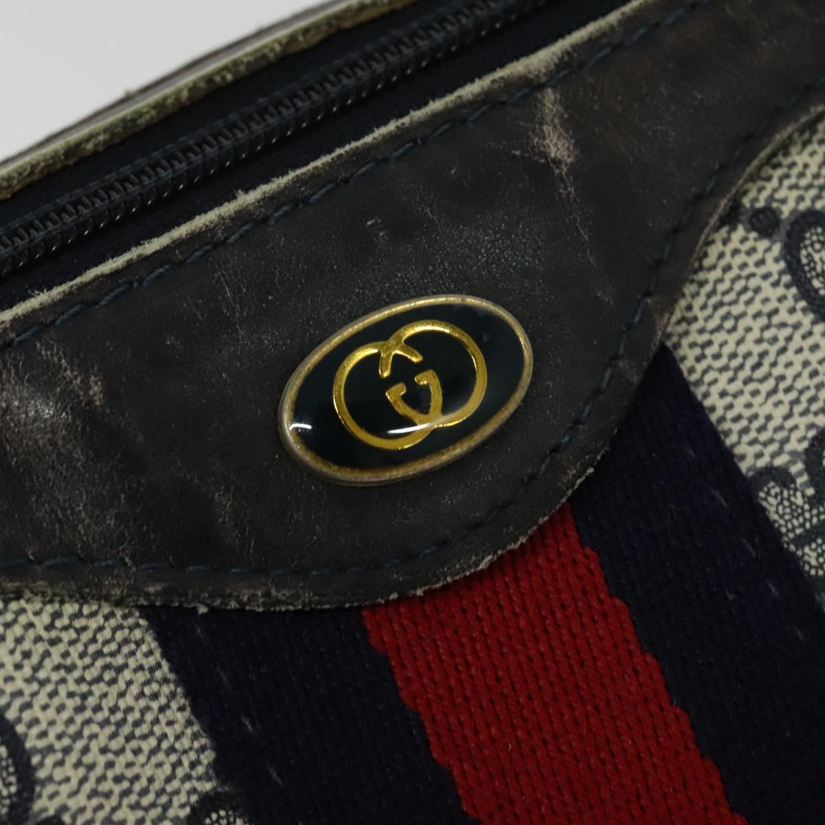 GUCCI GG Supreme Sherry Line Boston Bag PVC Navy Gold 24 012 3842 Auth 133308