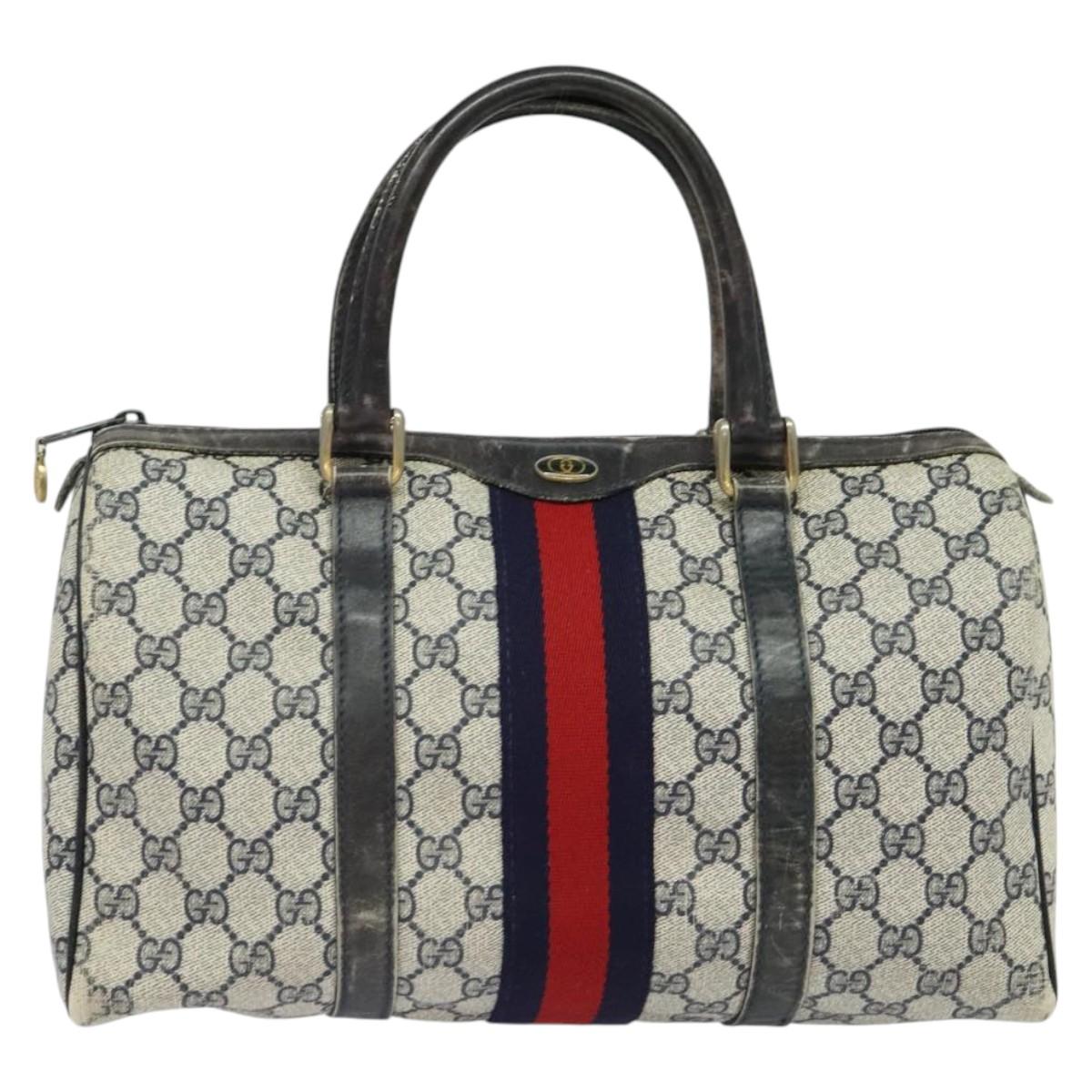 GUCCI GG Supreme Sherry Line Boston Bag PVC Navy Gold 24 012 3842 Auth 133308