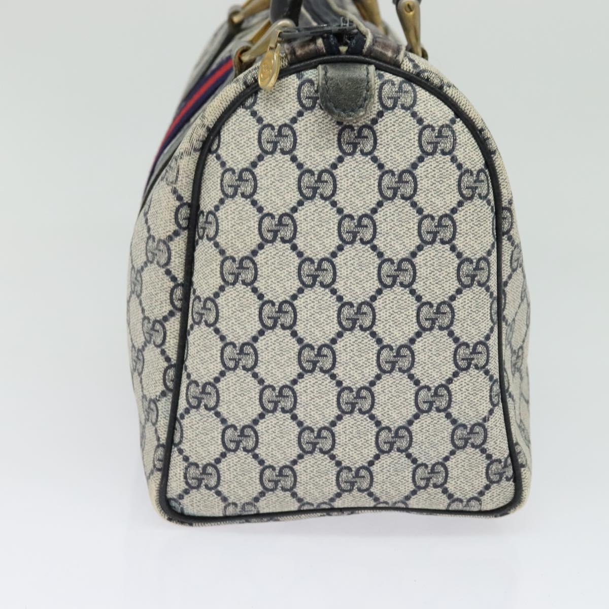 GUCCI GG Supreme Sherry Line Boston Bag PVC Navy Gold 24 012 3842 Auth 133308