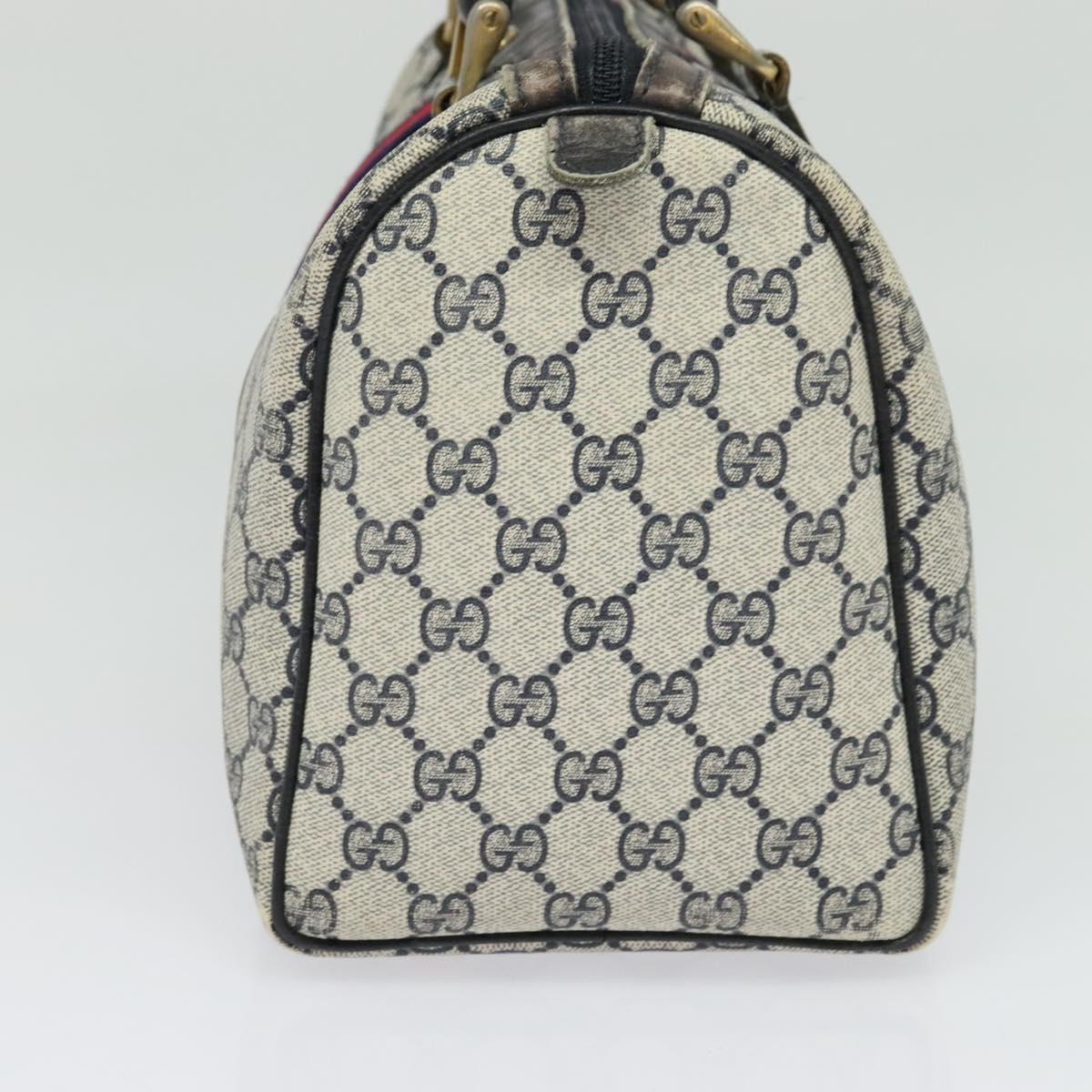 GUCCI GG Supreme Sherry Line Boston Bag PVC Navy Gold 24 012 3842 Auth 133308