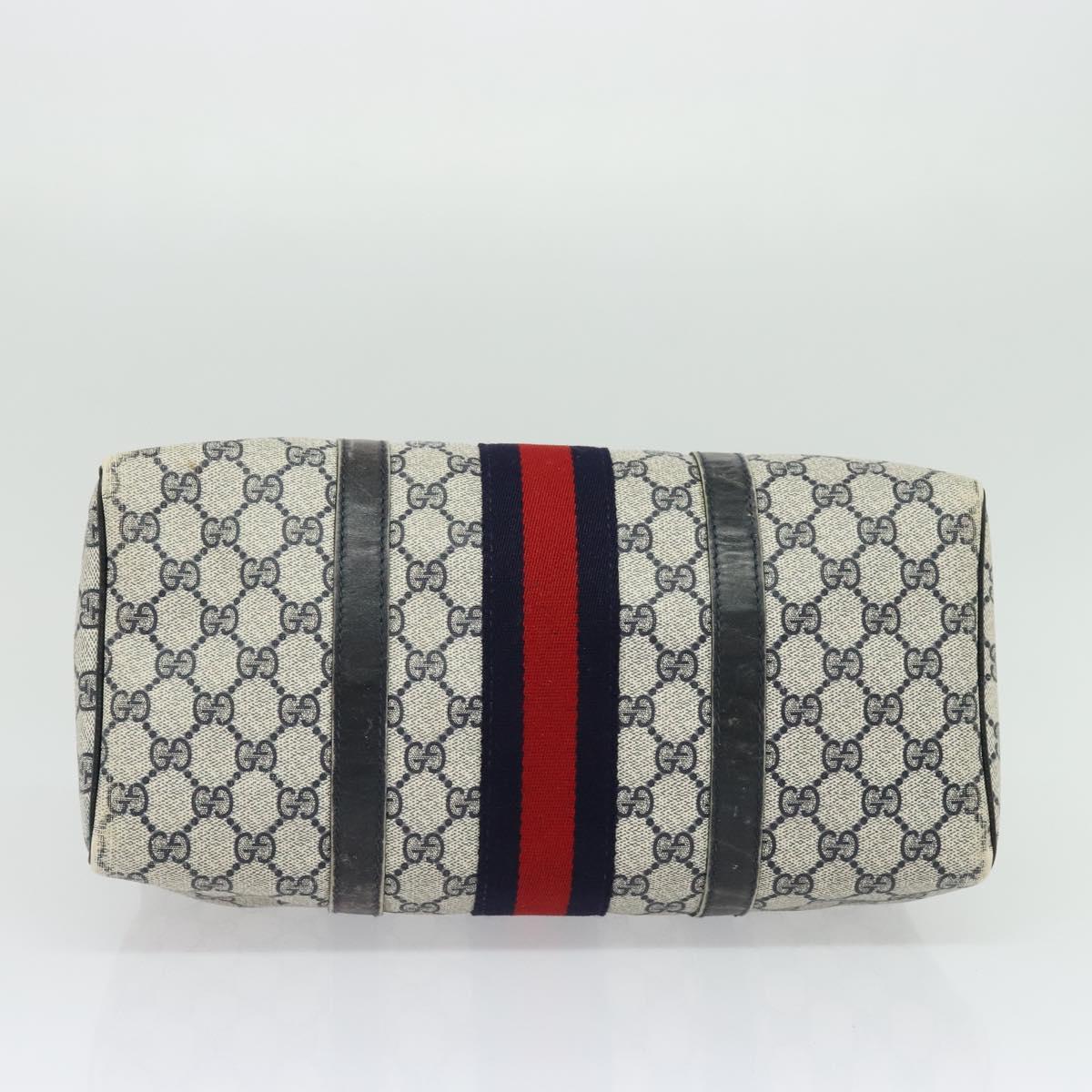 GUCCI GG Supreme Sherry Line Boston Bag PVC Navy Gold 24 012 3842 Auth 133308