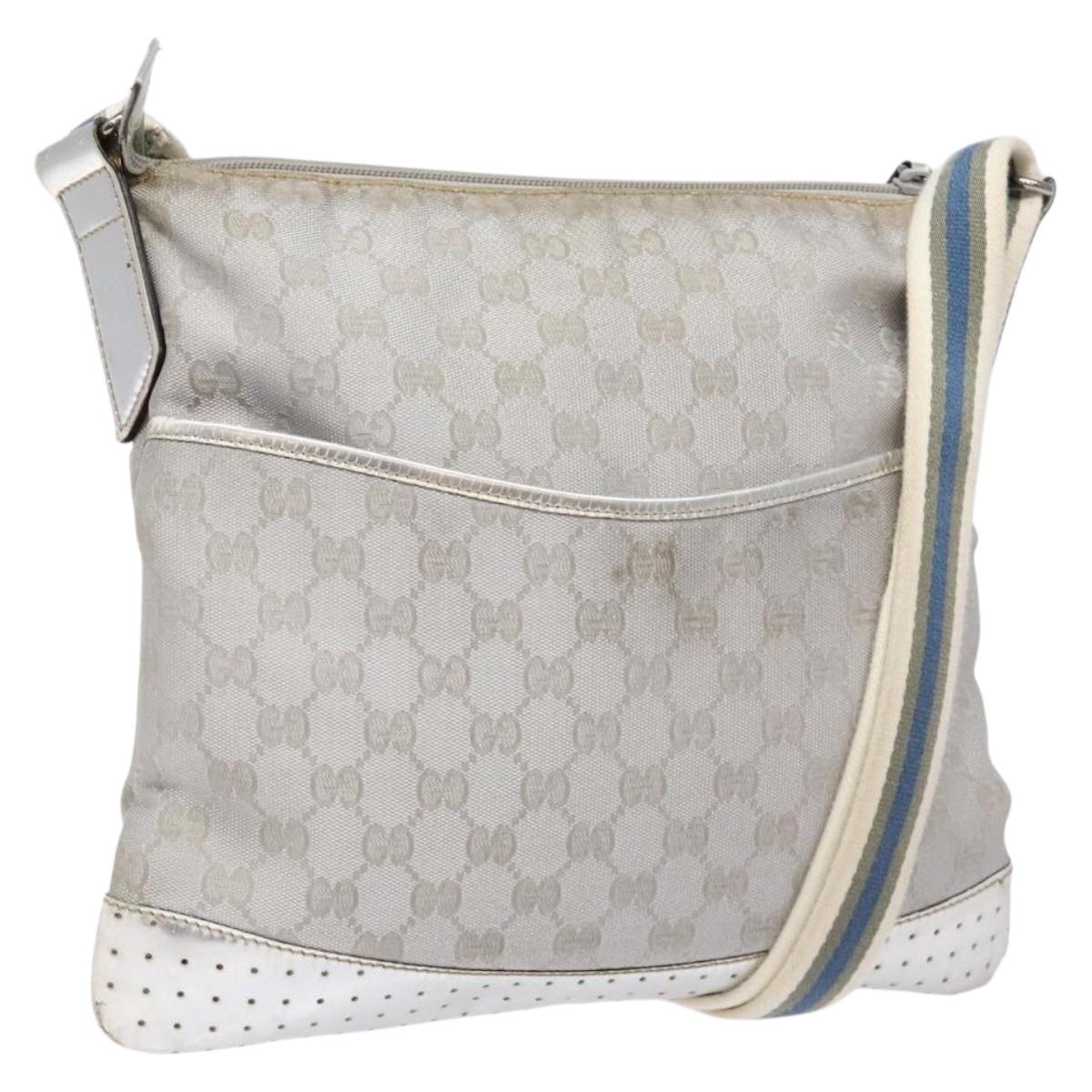 GUCCI GG Canvas Sherry Line Shoulder Bag Silver 145857 Auth 133310