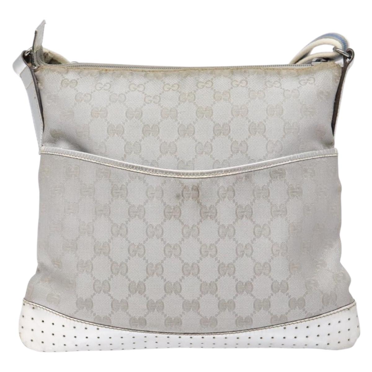 GUCCI GG Canvas Sherry Line Shoulder Bag Silver 145857 Auth 133310