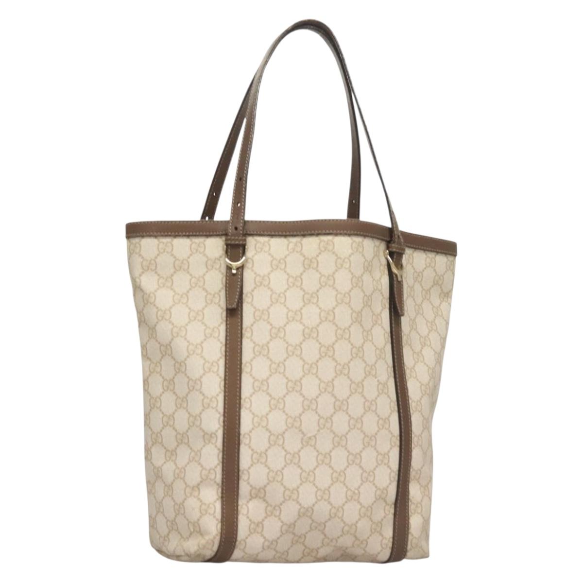 GUCCI GG Supreme Tote Bag PVC White Gold 336777 Auth 133312