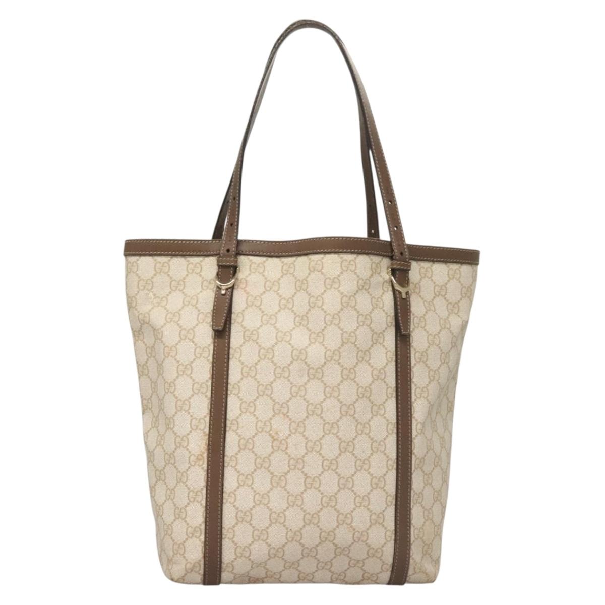 GUCCI GG Supreme Tote Bag PVC White Gold 336777 Auth 133312