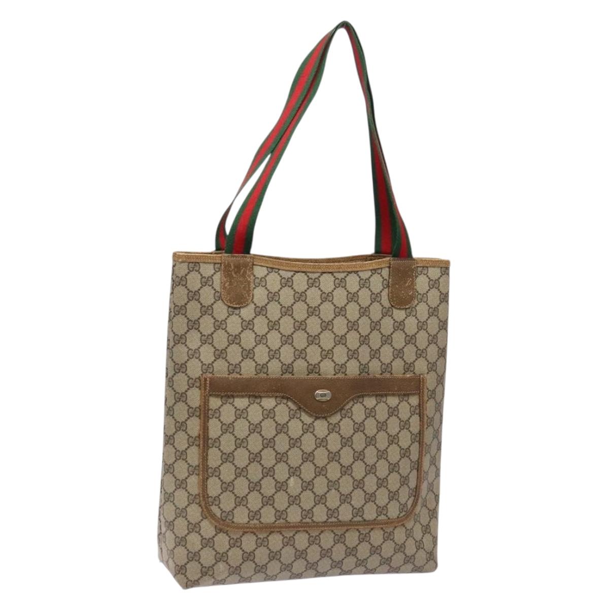 GUCCI GG Supreme Web Sherry Line Tote Bag PVC Beige 39 02 003 Auth 133314