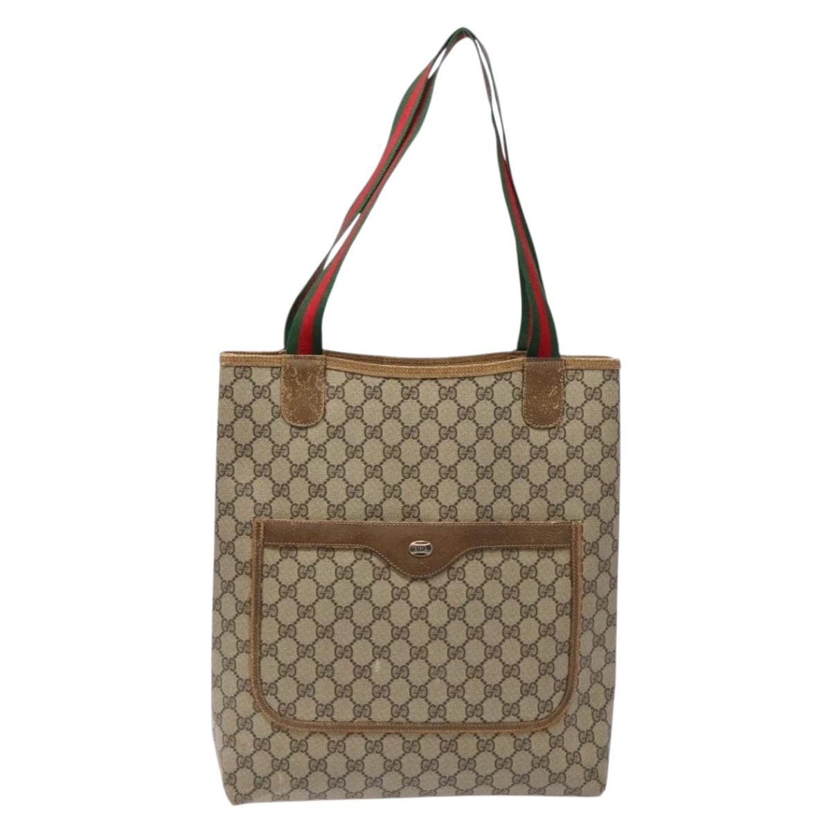 GUCCI GG Supreme Web Sherry Line Tote Bag PVC Beige 39 02 003 Auth 133314