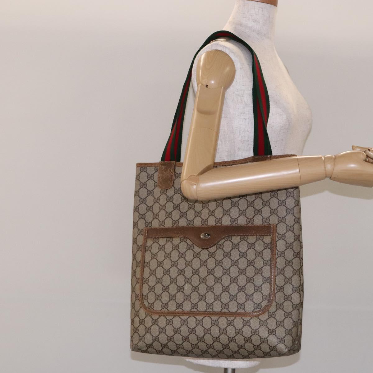 GUCCI GG Supreme Web Sherry Line Tote Bag PVC Beige 39 02 003 Auth 133314