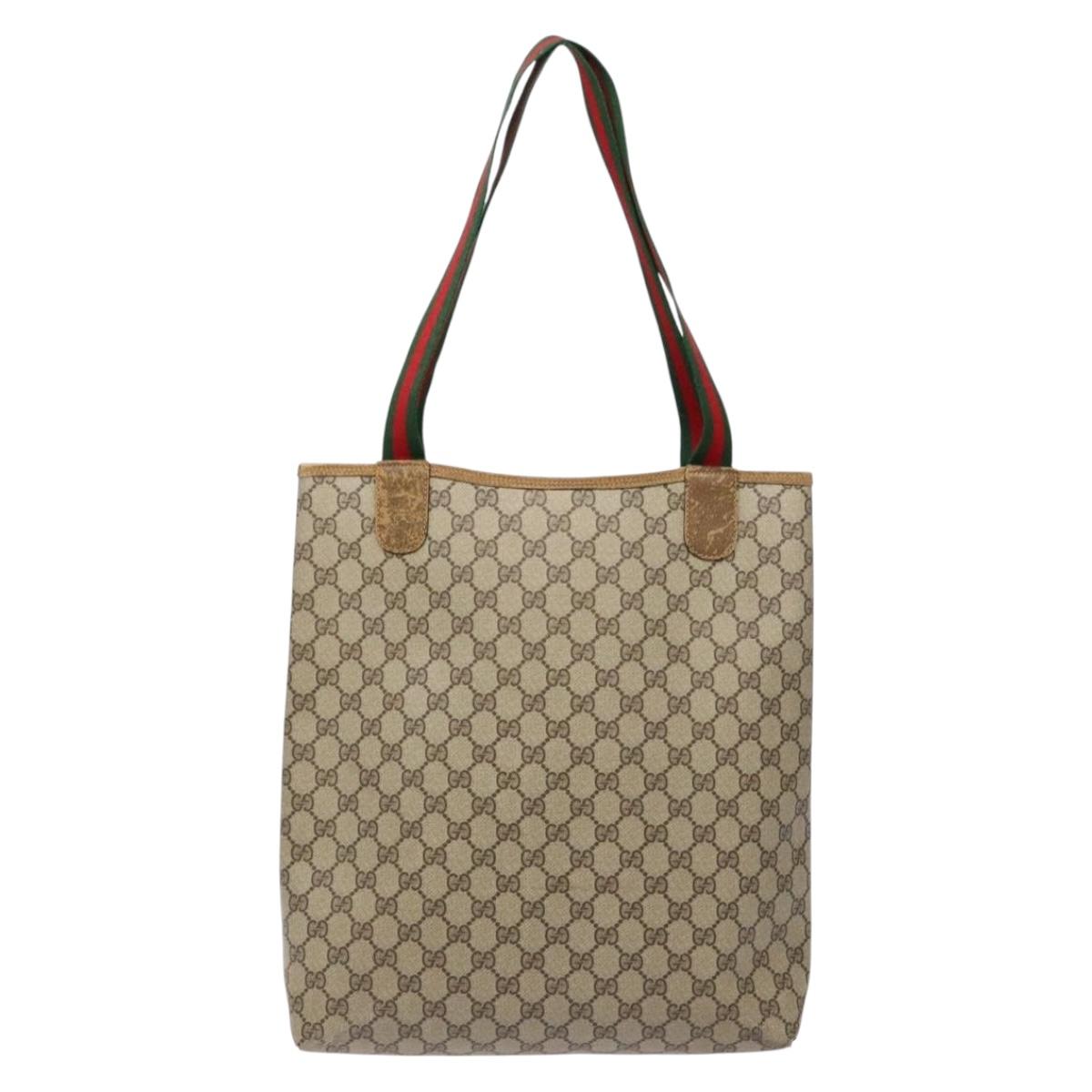 GUCCI GG Supreme Web Sherry Line Tote Bag PVC Beige 39 02 003 Auth 133314