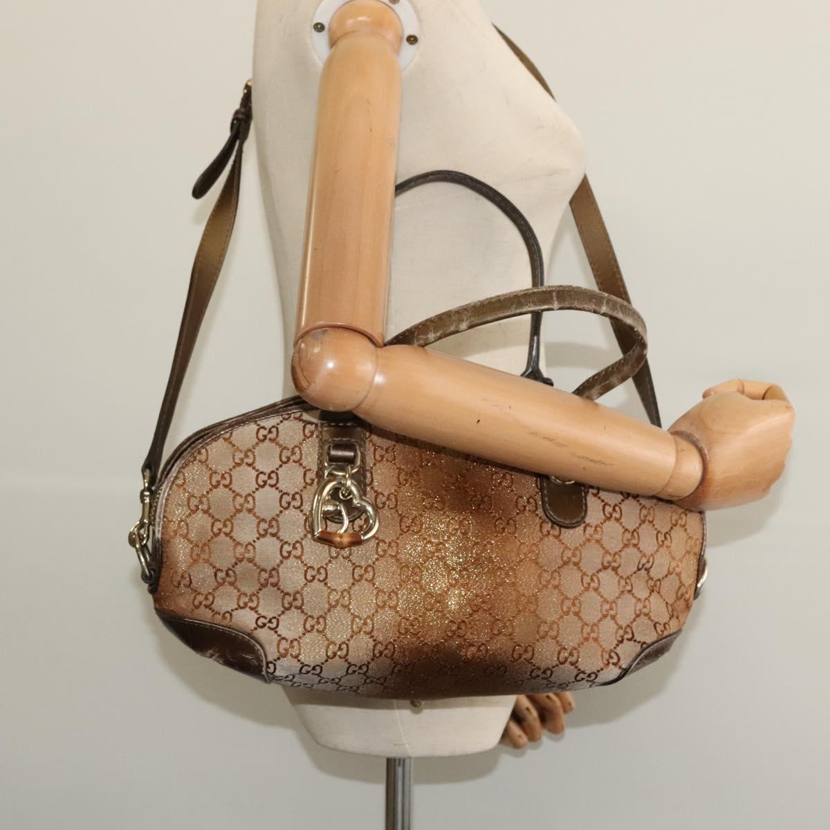 GUCCI Heart Bit GG Canvas Hand Bag 2way Brown Gold 269955 Auth 133323
