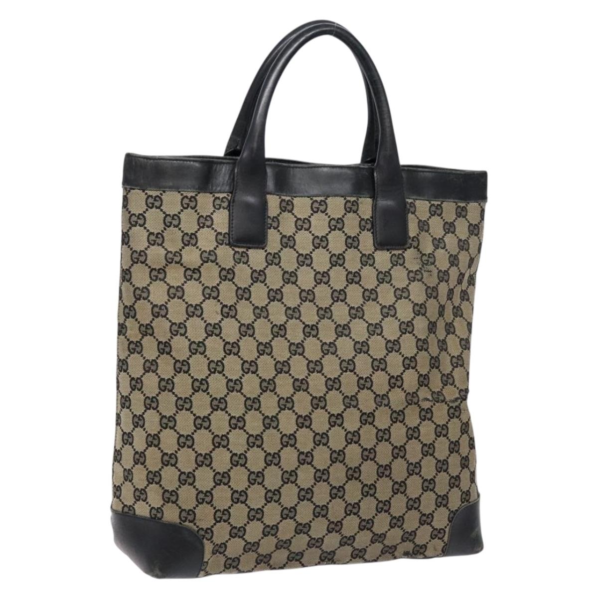 GUCCI GG Canvas Tote Bag Beige Black 002 1121 Auth 133325