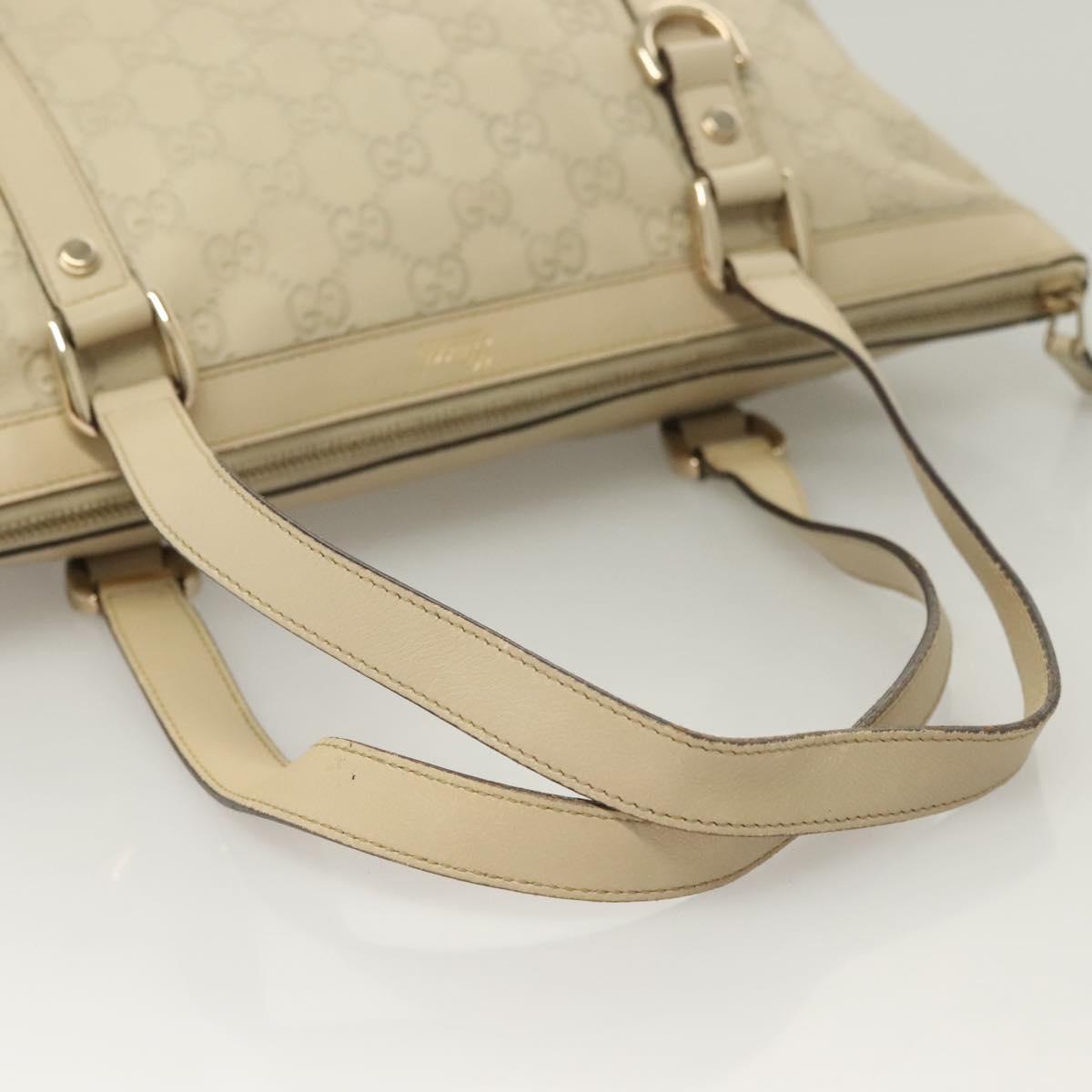 GUCCI GG Canvas Guccissima Abbey Tote Bag Leather White Gold 141470 Auth 133333