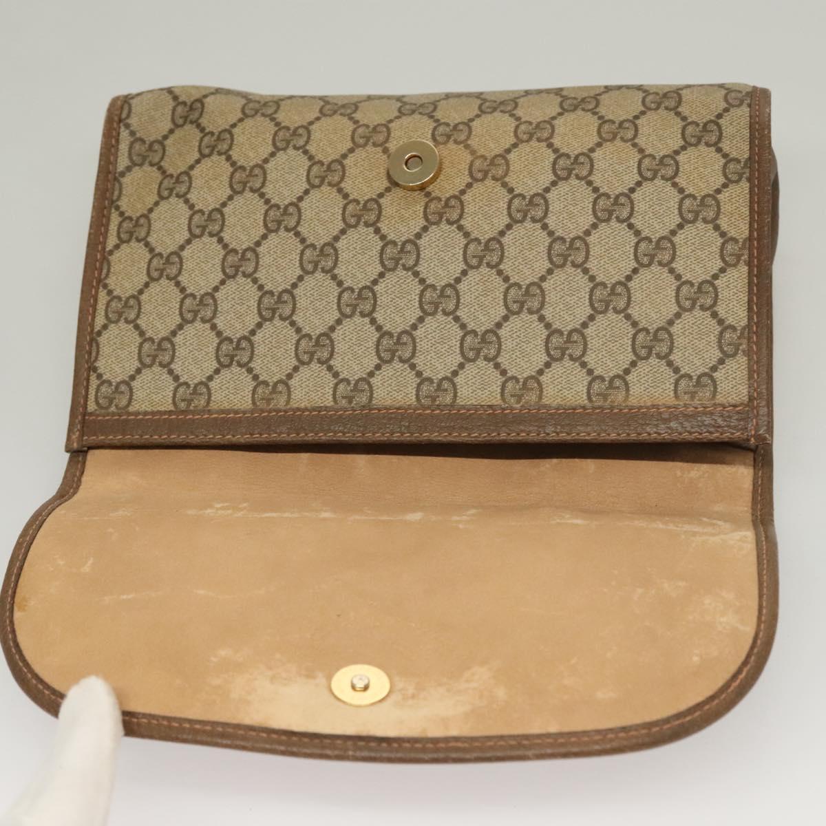 GUCCI GG Supreme Web Sherry Line Clutch Bag PVC Beige Gold 89 01 030 Auth 133336
