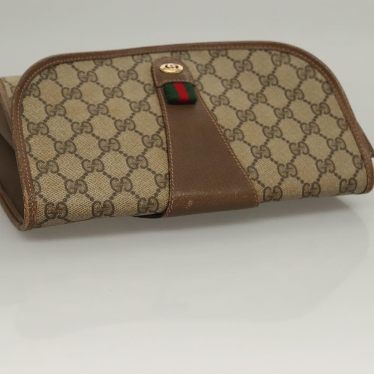 GUCCI GG Supreme Web Sherry Line Clutch Bag PVC Beige Gold 89 01 030 Auth 133336