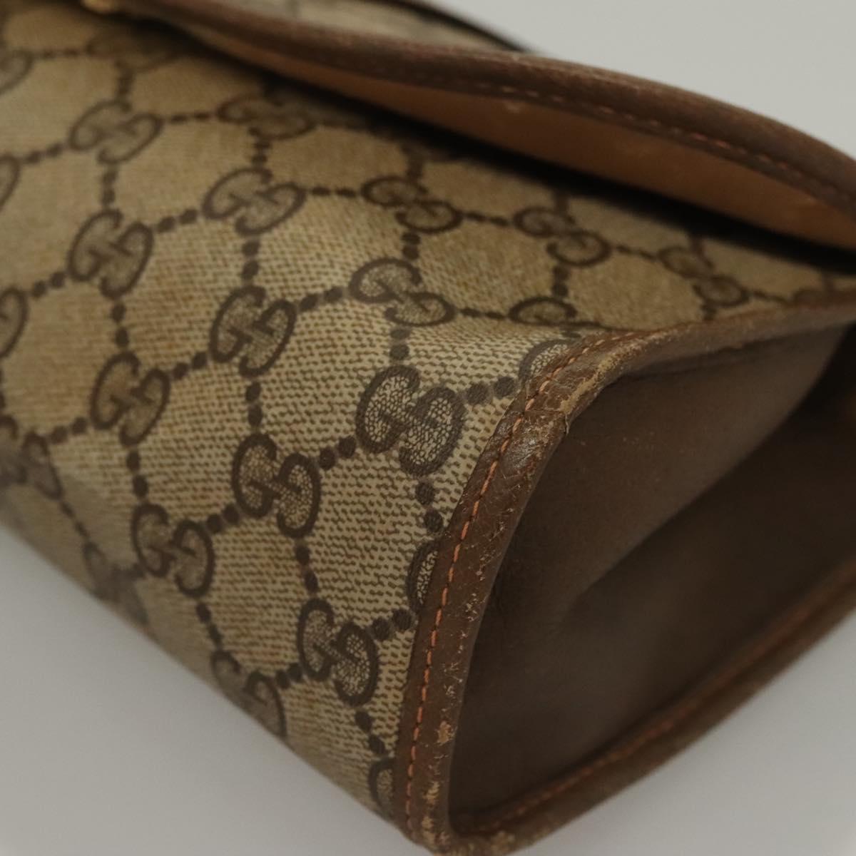 GUCCI GG Supreme Web Sherry Line Clutch Bag PVC Beige Gold 89 01 030 Auth 133336