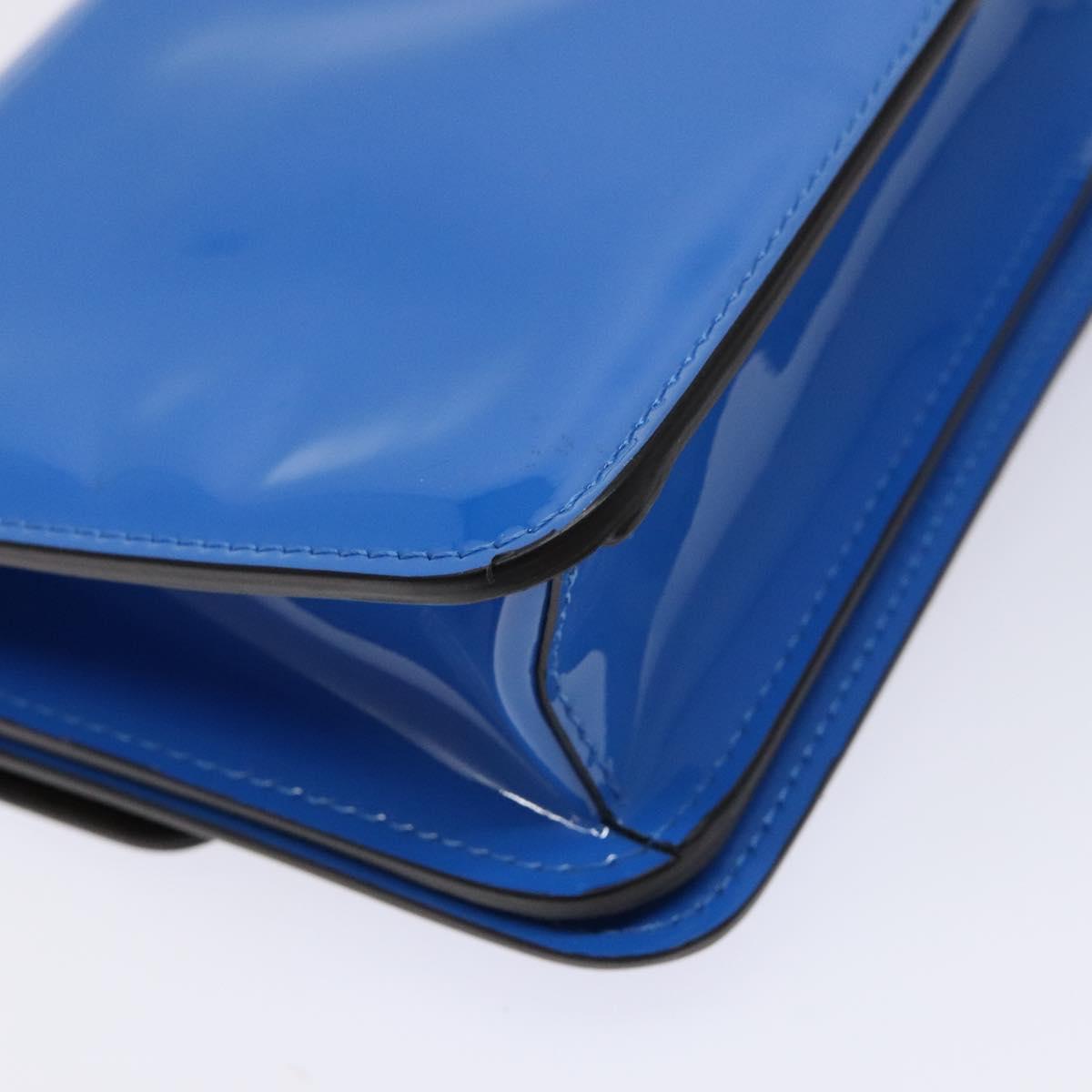 FENDI Curligraphy Shoulder Bag Patent leather Blue Auth 133349