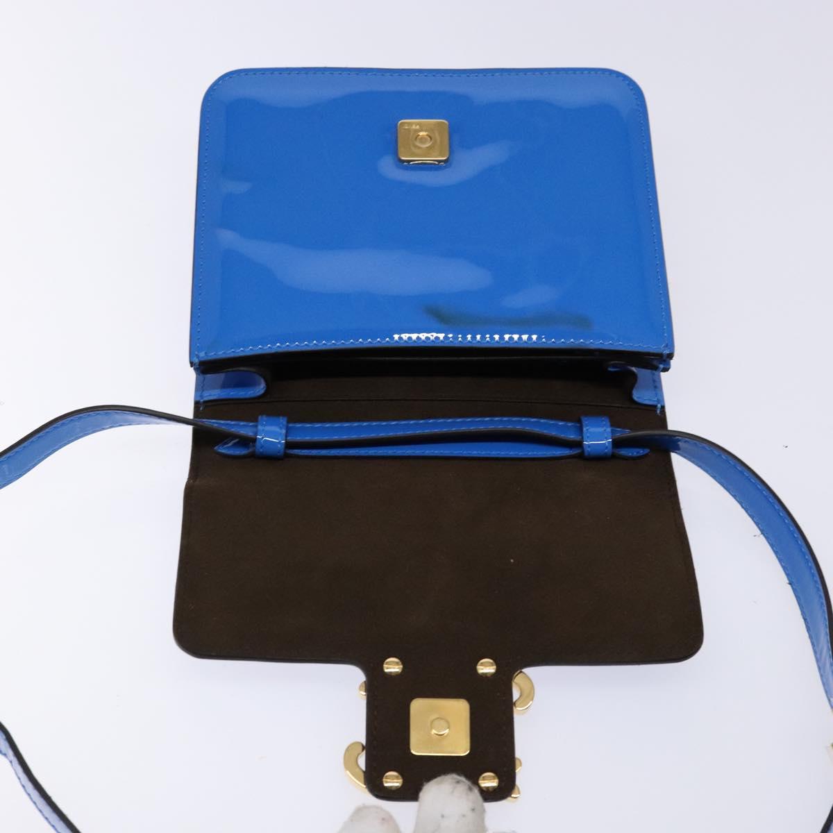 FENDI Curligraphy Shoulder Bag Patent leather Blue Auth 133349